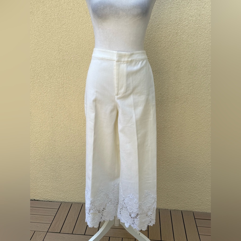 Club Monaco white lace hem wide leg pants
